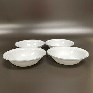 Corelle Soup Cereal Bowls White Gray Trim Made in USA 7 1/4" x 1 5/8" Lot of 4